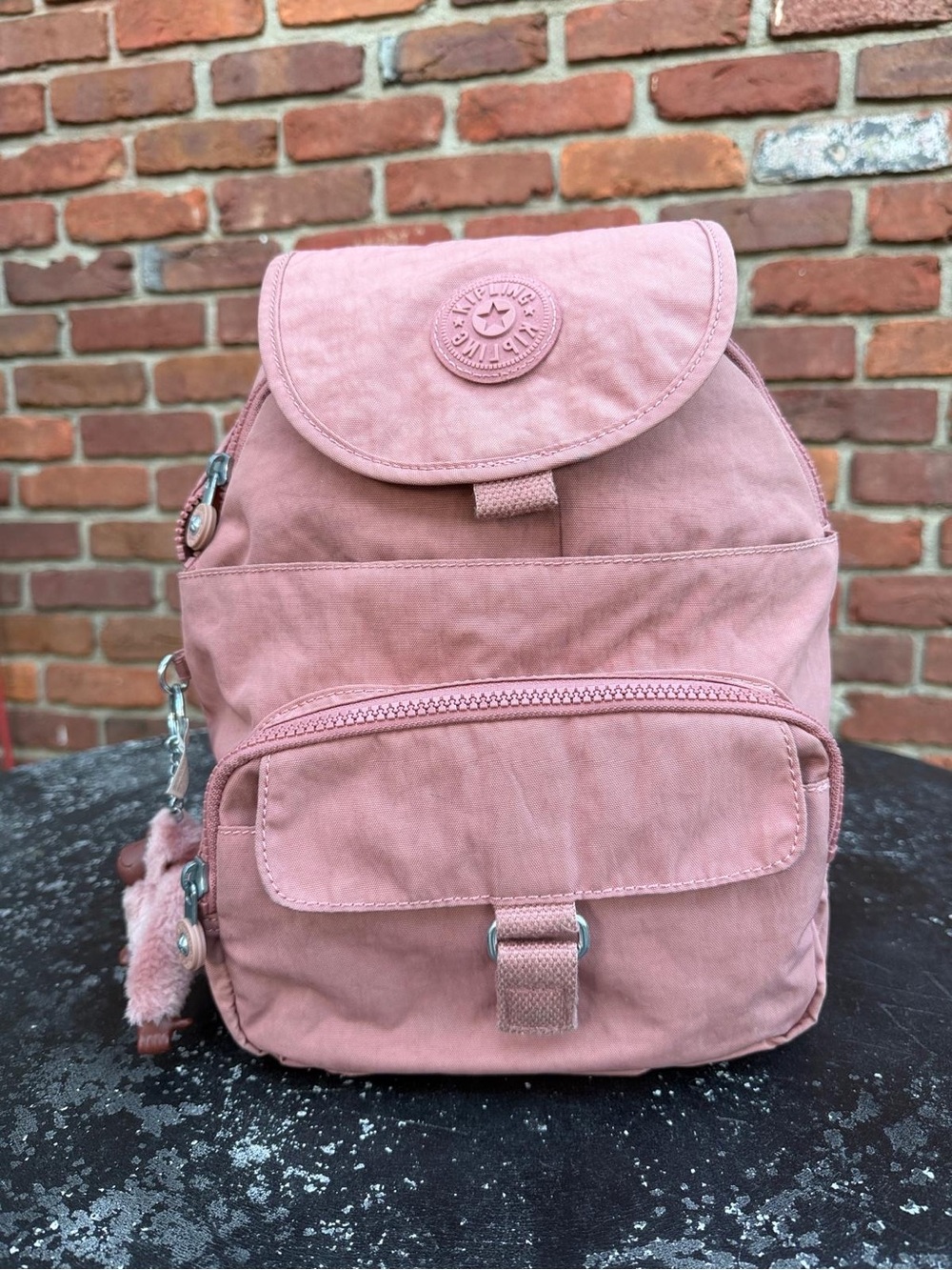 Kipling Queenie Backpack in Kind Pink with Monkey Keychain - Picture 2 of 8